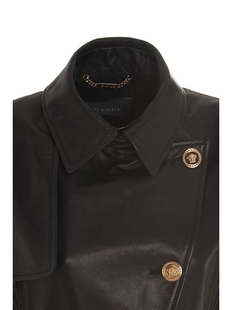 versace leather jacket with gold buttons|Versace leather jackets women.